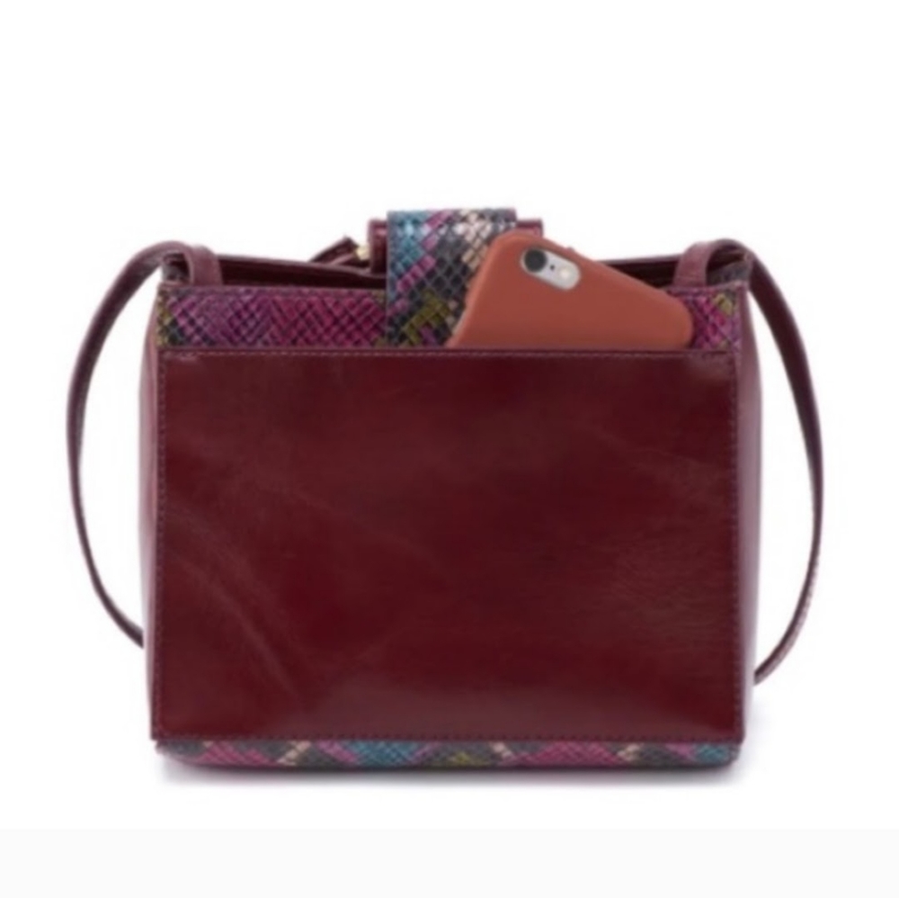 HOBO Heidi Small Crossbody Bag Mosaic Snake Burgundy Purple Leather  - Picture 6 of 10
